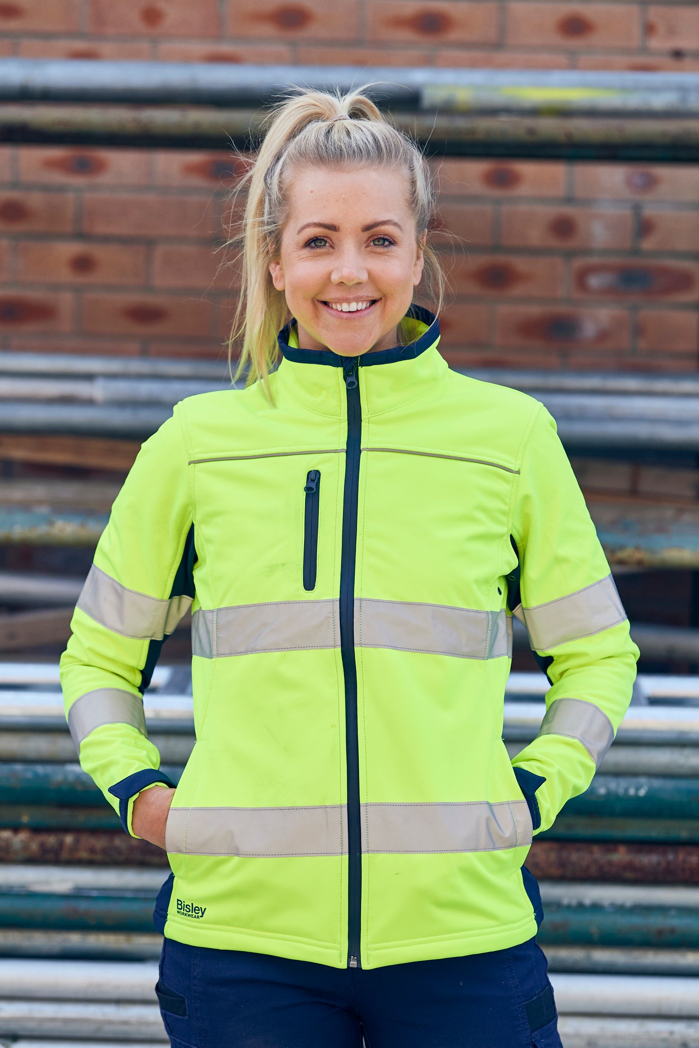 WOMEN'S TAPED TWO TONE HI VIS SOFT SHELL JACKET BJL6059T