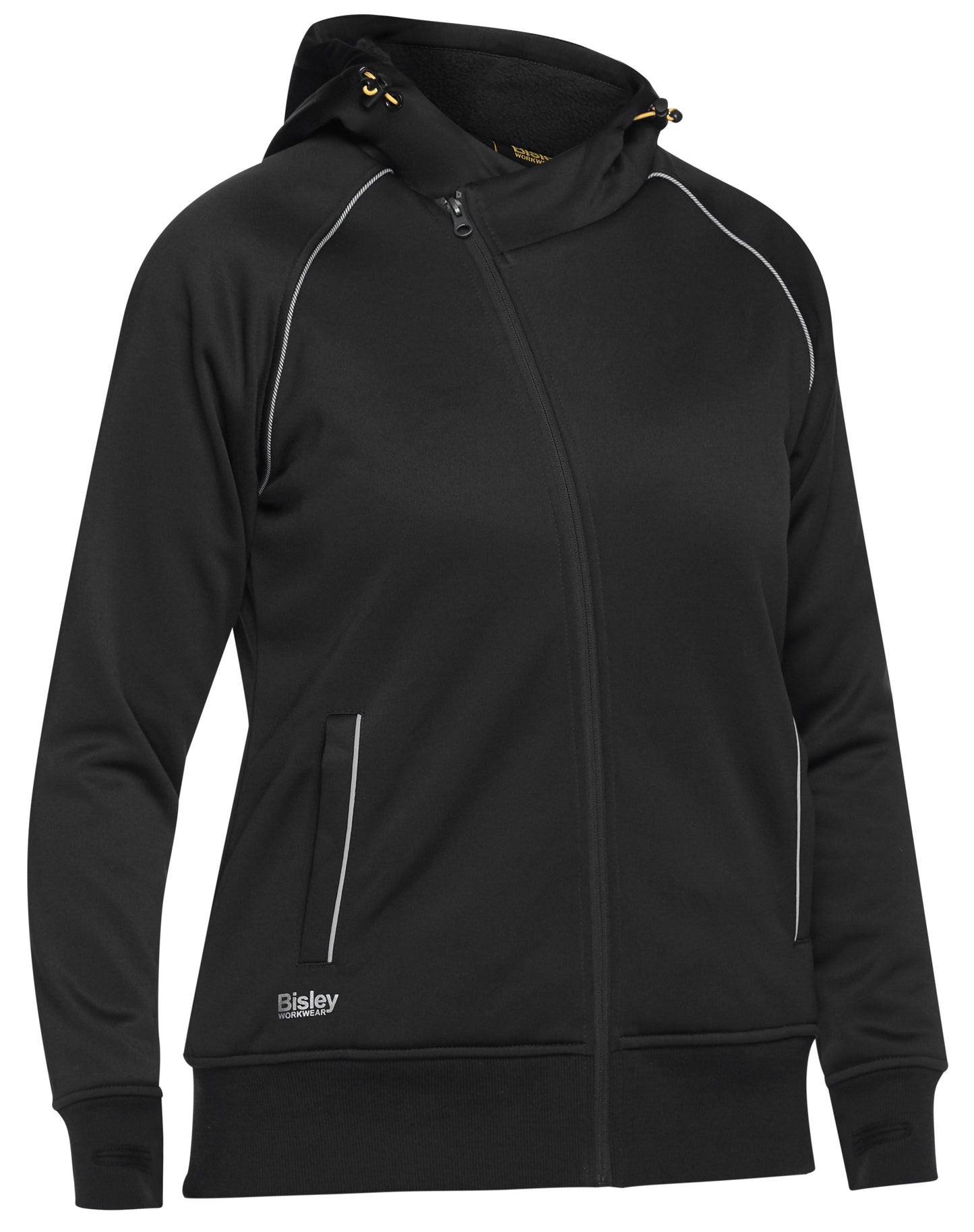 WOMEN'S FLEECE ZIP FRONT HOODIE WITH SHERPA LINING BLK6925